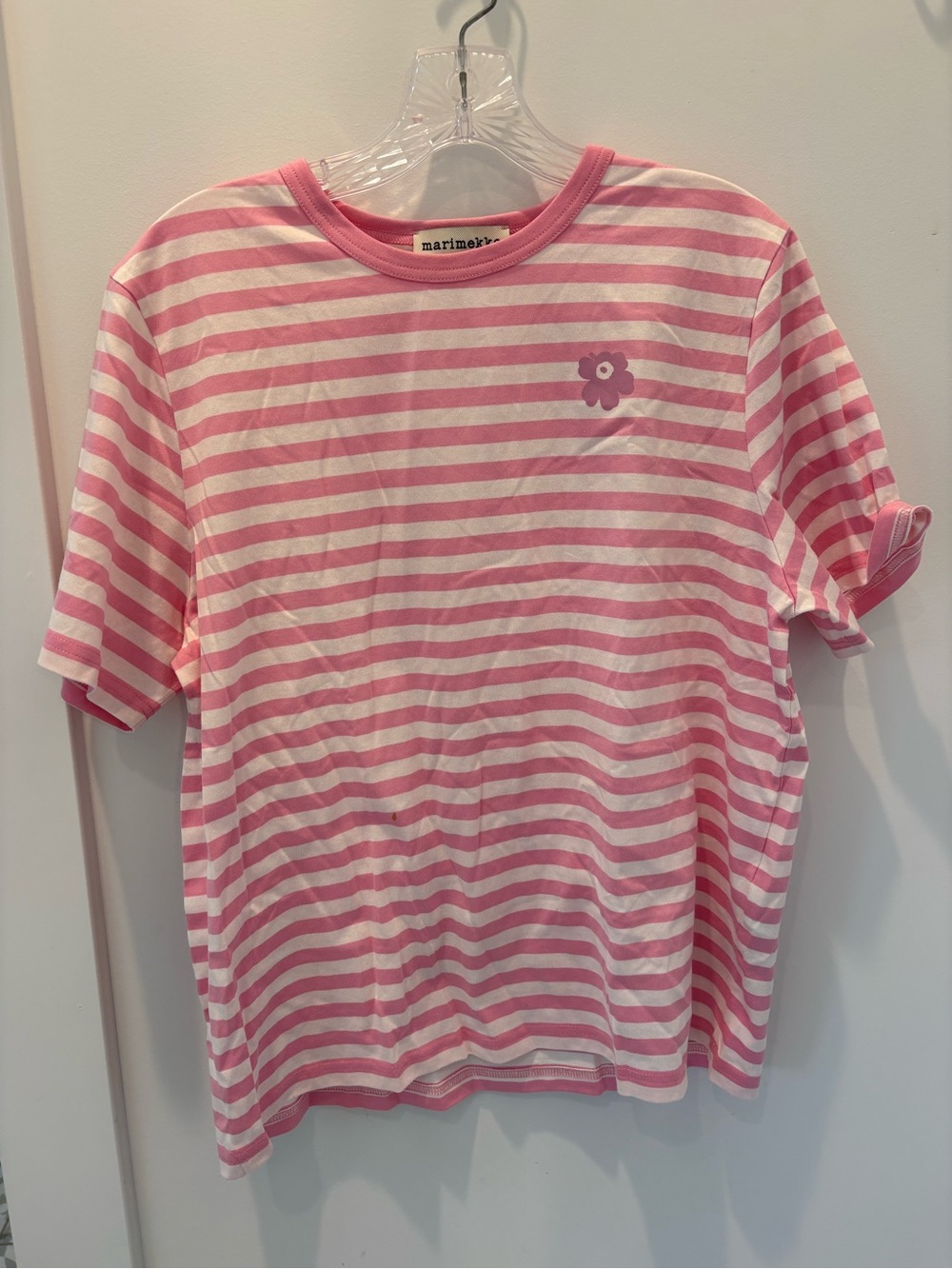 Marimekko Pink & White Striped Tee with Floral Logo